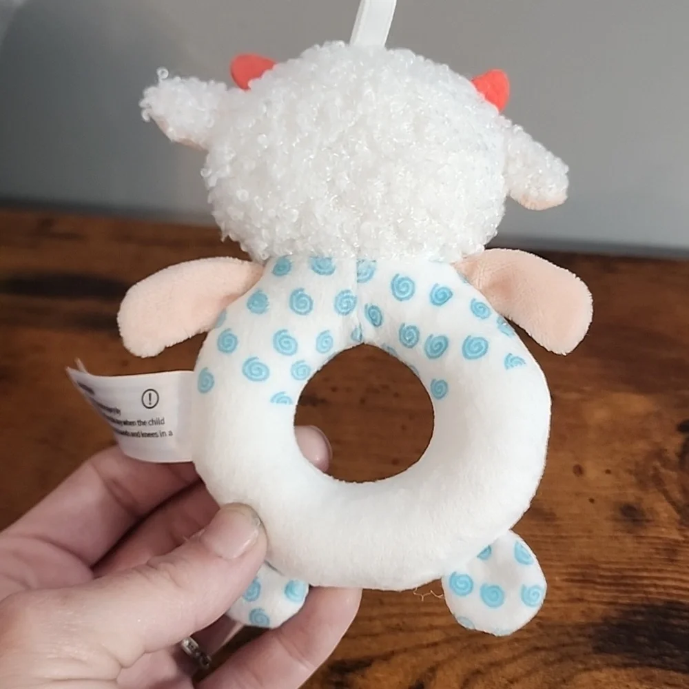 Cute Cartoon Animal Infant Baby Rattling Rattle, Teether Toy Blue & White Sheep